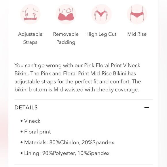 NWT Kamoni Pink Floral V Neck Tie‎ Front High Leg Cut Mid Cheeky Bikini Large - Picture 6 of 12